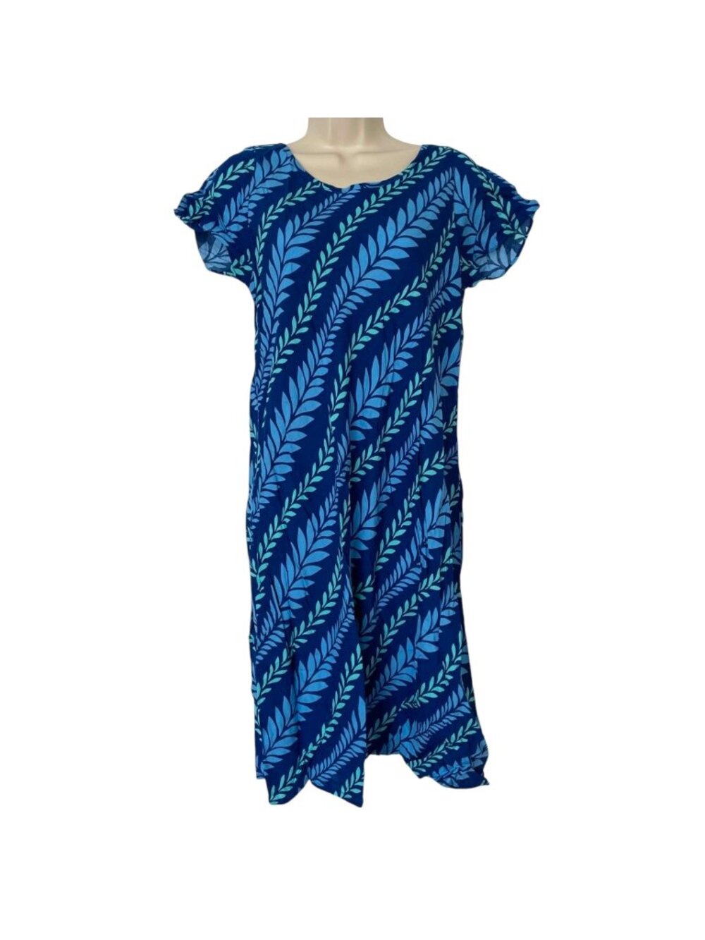Escapada Delilah Dress Cobalt Ocean Blue Seagrass Cap Sleeve Knee Length Size M